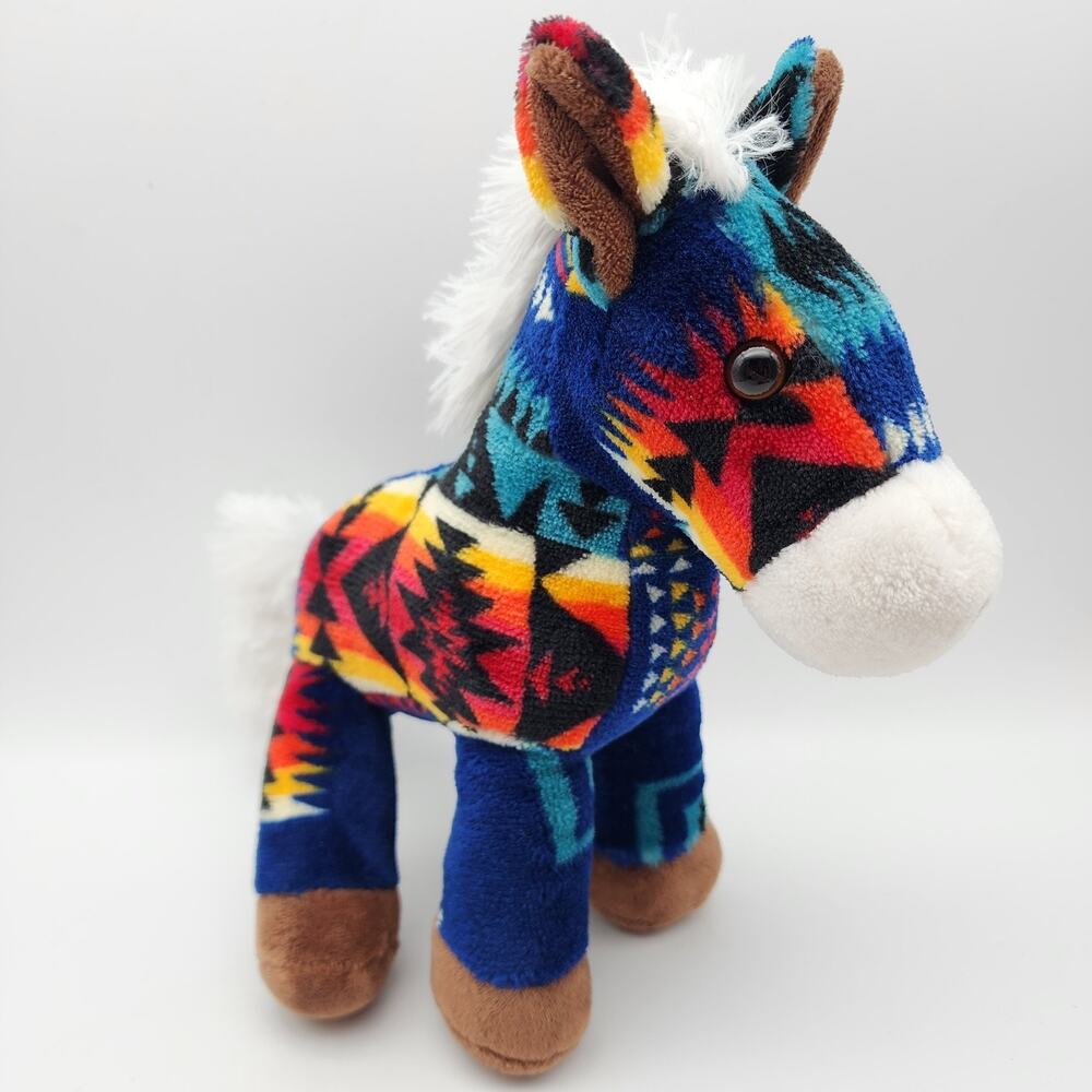 Nativo Horse Plush Stuffed Animal Toy 10" White Mane Aztec Tribal Multicolor